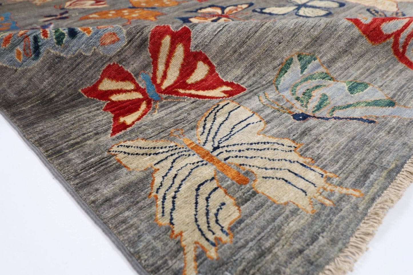 175 x 241 cm | Butterfly Afghan Tribal Hand Knotted Veg Dye Wool Carpet