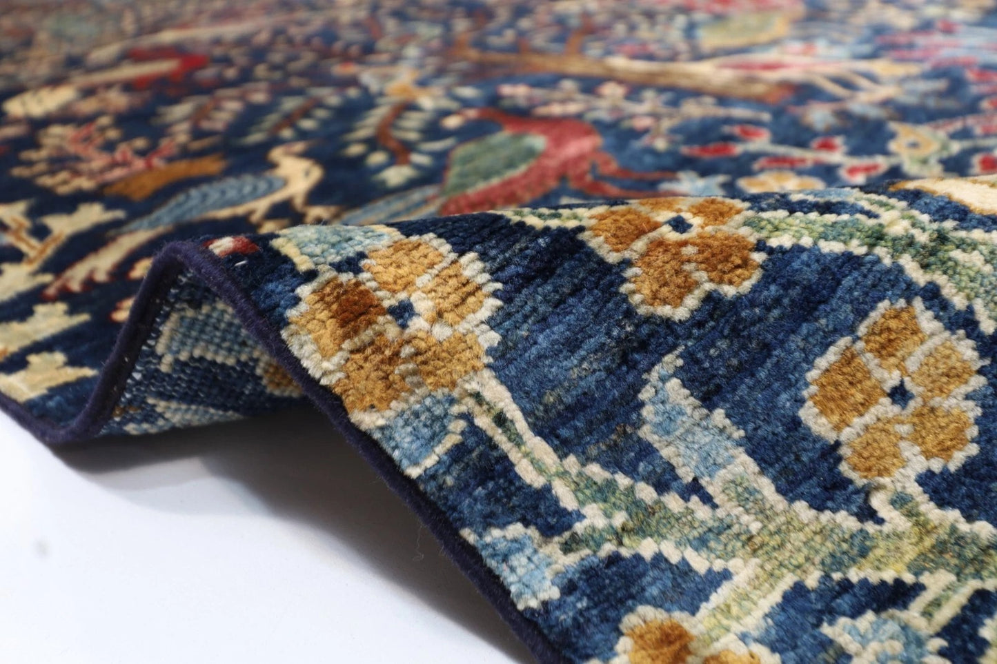 275 x 355 cm | Birds Navy Afghan Tribal Hand Knotted Carpet