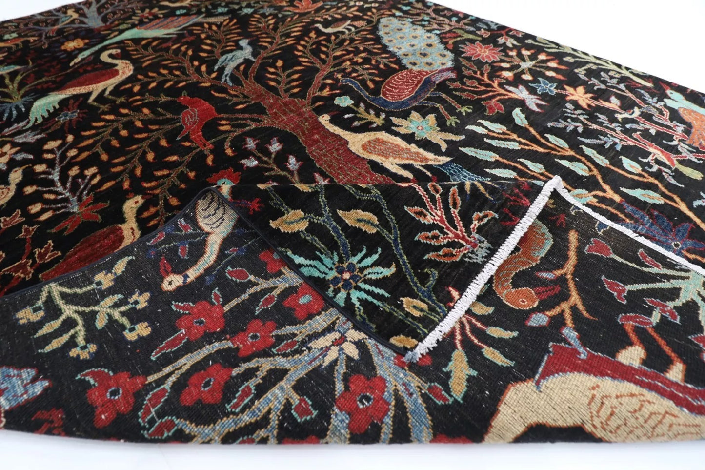 181 x 266 cm |  Birds Black Afghan Tribal Hand Knotted Veg Dye Wool carpet