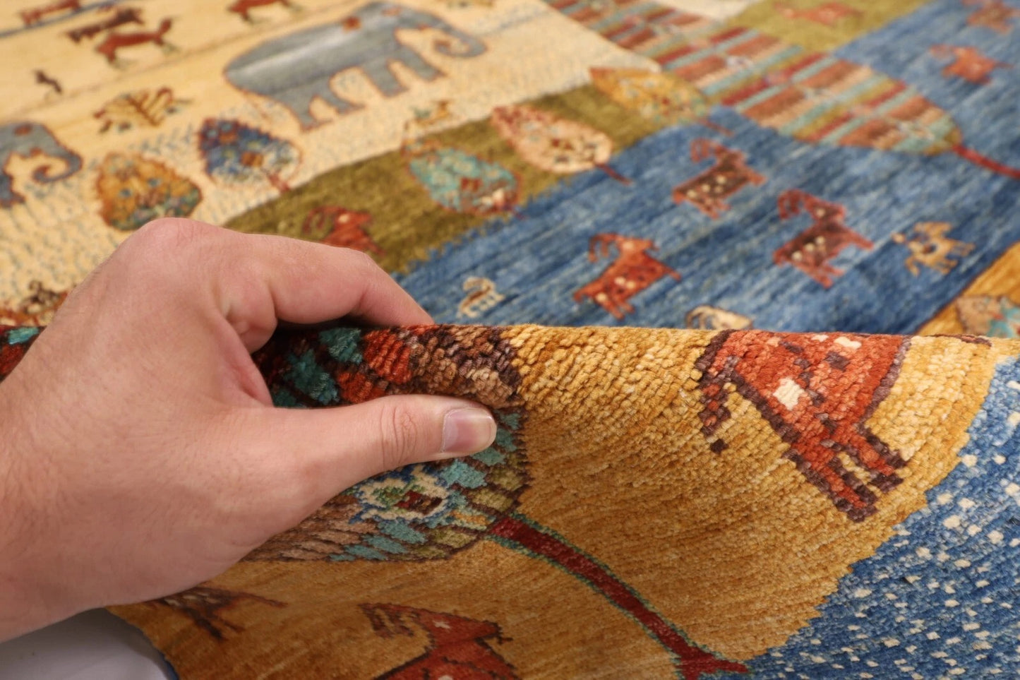 195 x 195 cm | Animal Afghan Tribal Hand Knotted Wool Carpet