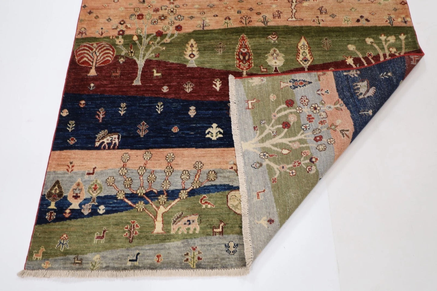 155 x 201 cm | Landscape Afghan Tribal Hand Knotted Veg Dye Wool Carpet
