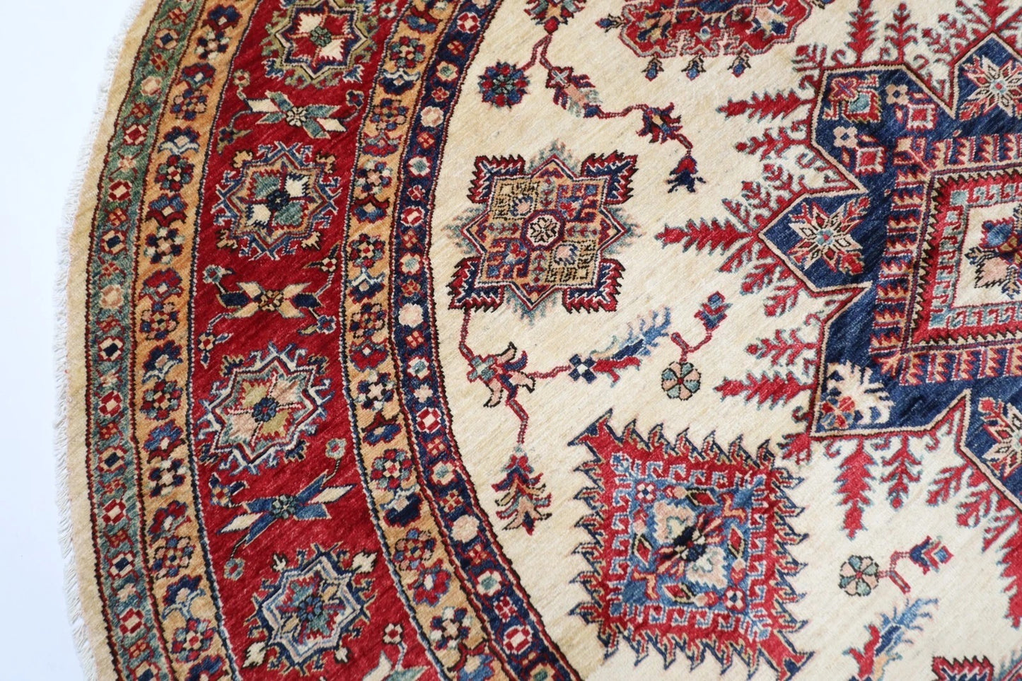 250 x 247 cm | Kazak Afghan Tribal Hand Knotted Wool Round Carpet