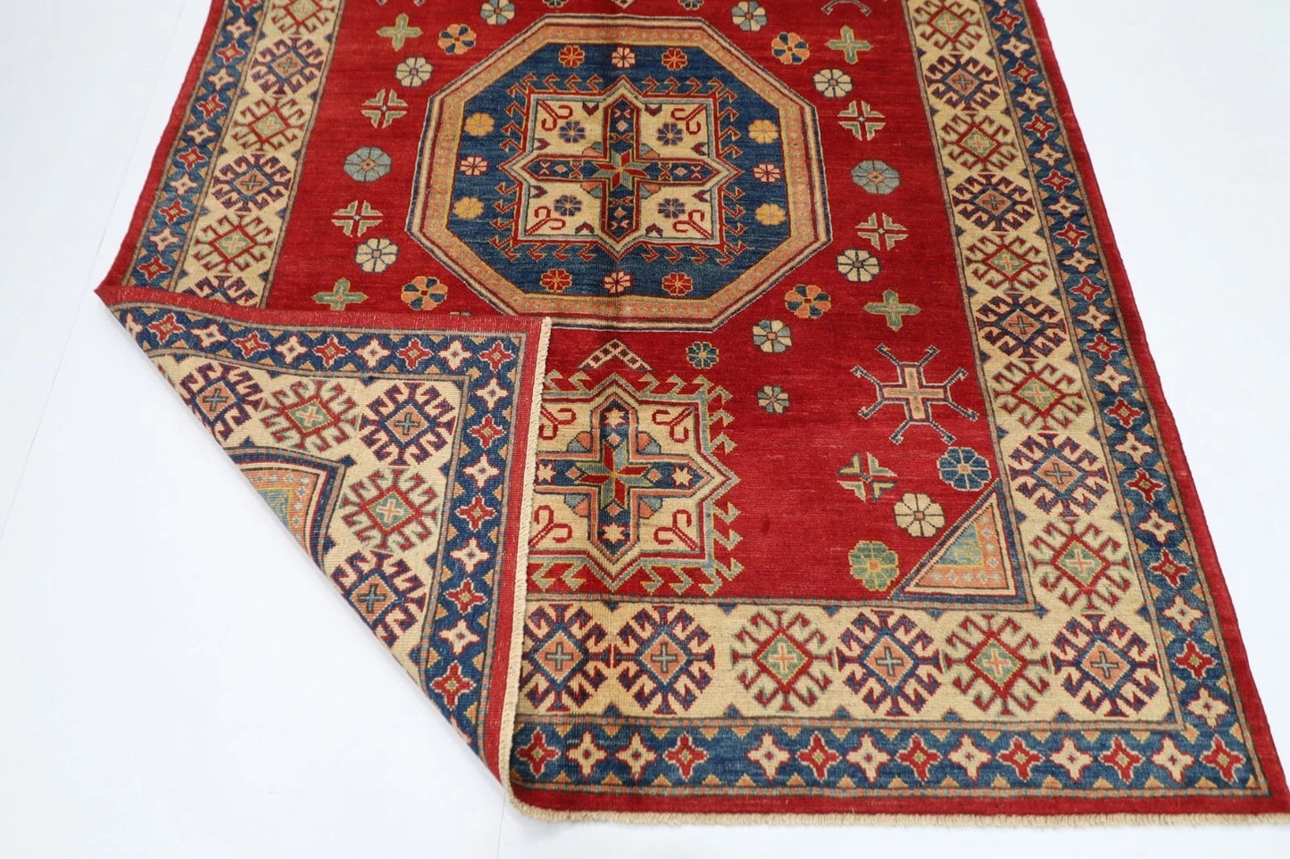 180 x 239 cm | Kazak Afghan Tribal Hand Knotted Veg Dye Wool Carpet