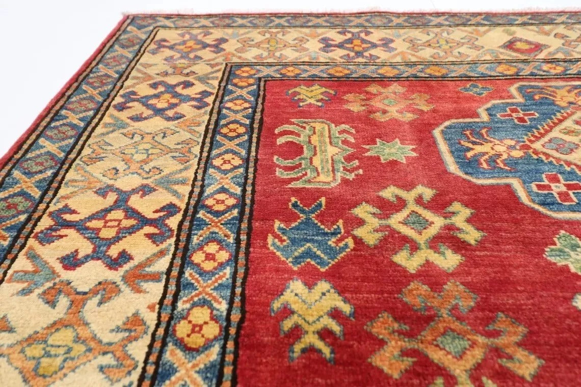 153 x 183 cm | Kazak Tribal Hand Knotted Veg Dye Wool Carpet