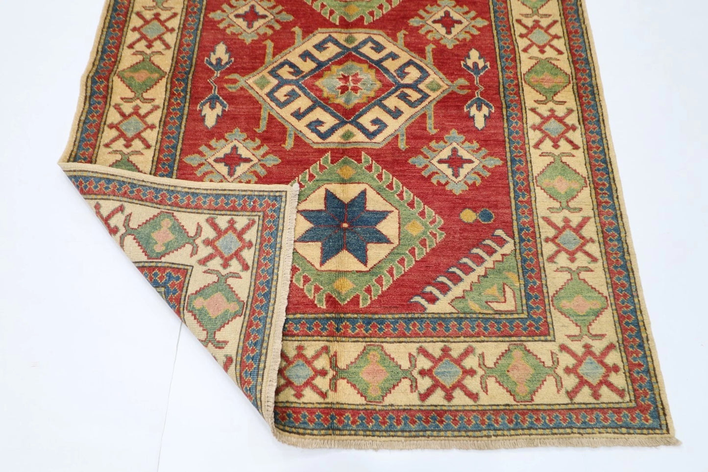 145 x 184 cm | Kazak Tribal Hand Knotted Veg Dye Wool Carpet