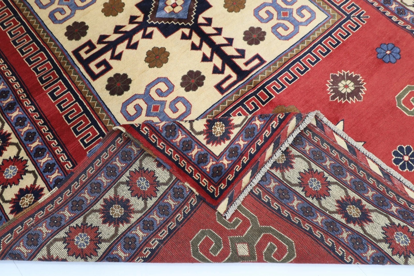 174 x 255 cm | Kazak Red Afghan Tribal Hand Knotted Wool Carpet