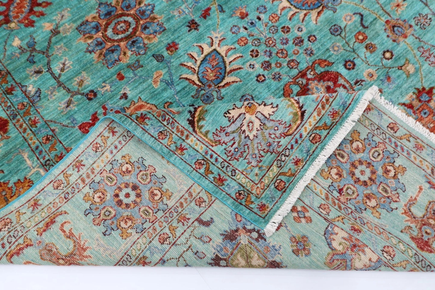 203 x 296 cm | Turquoise Afghan Tribal Hand Knotted Carpet