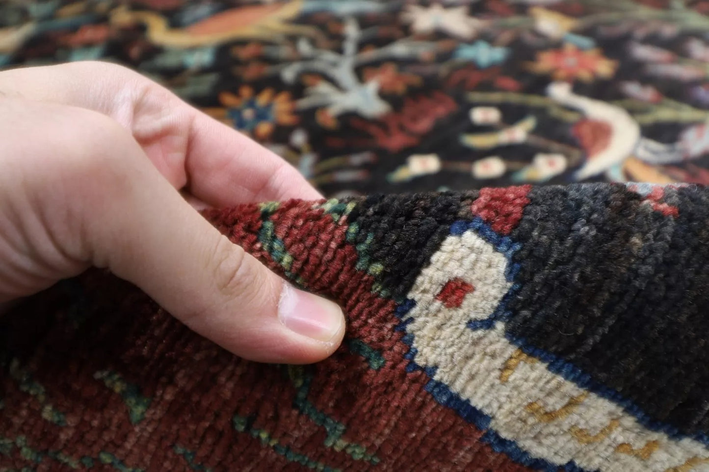 363 x 436 cm | Birds Black Afghan Tribal Hand Knotted Carpet