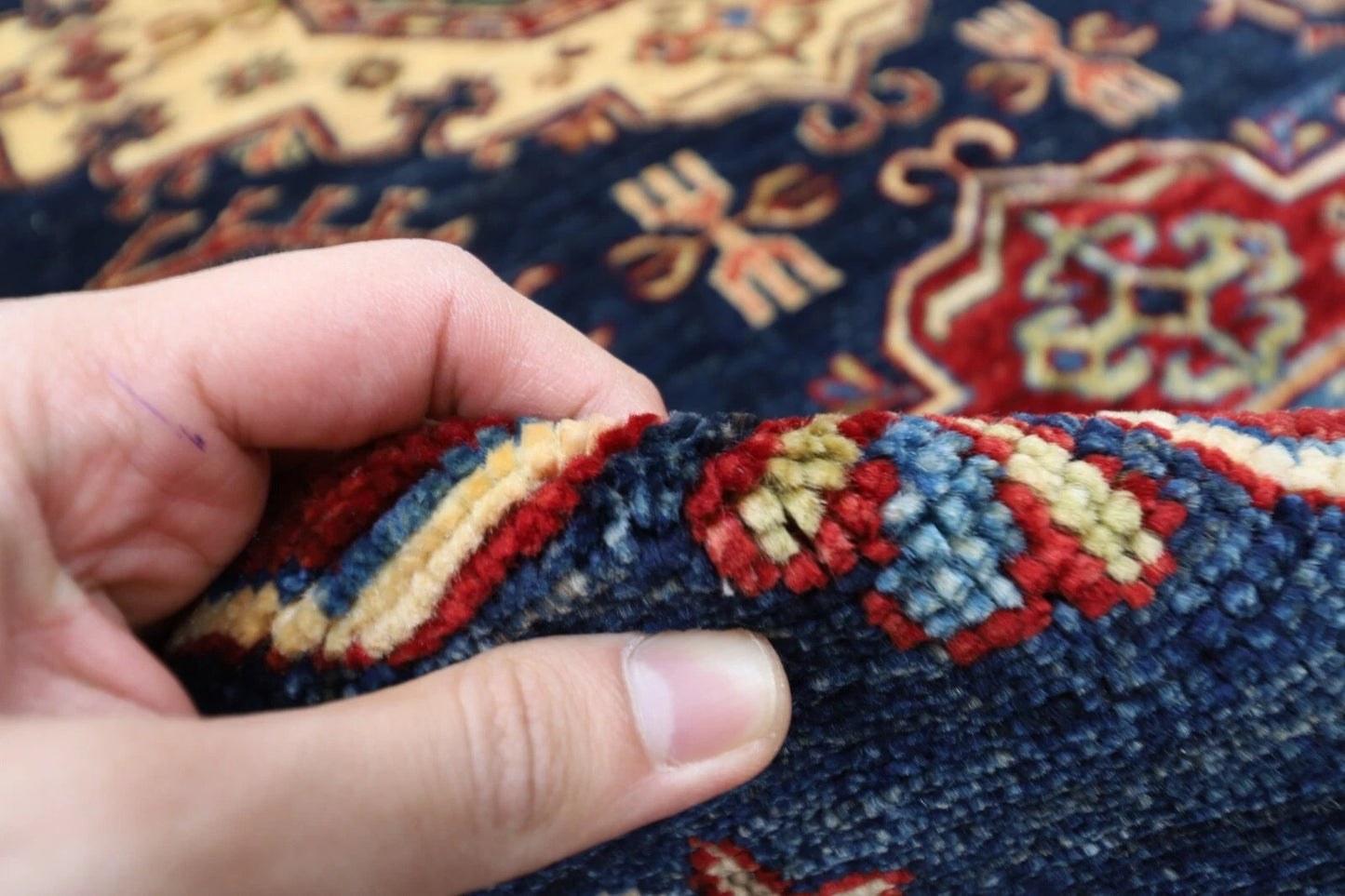 182 x 288 cm | Kazak Blue Afghan Tribal Hand Knotted Veg Dye Wool carpet
