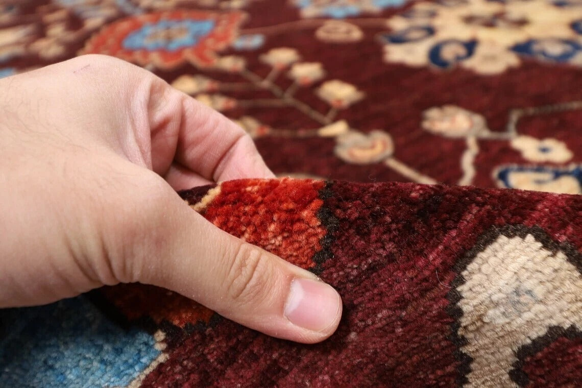 185 x 280 cm | Floral Brown Afghan Tribal Hand Knotted Veg Dye Wool Carpet