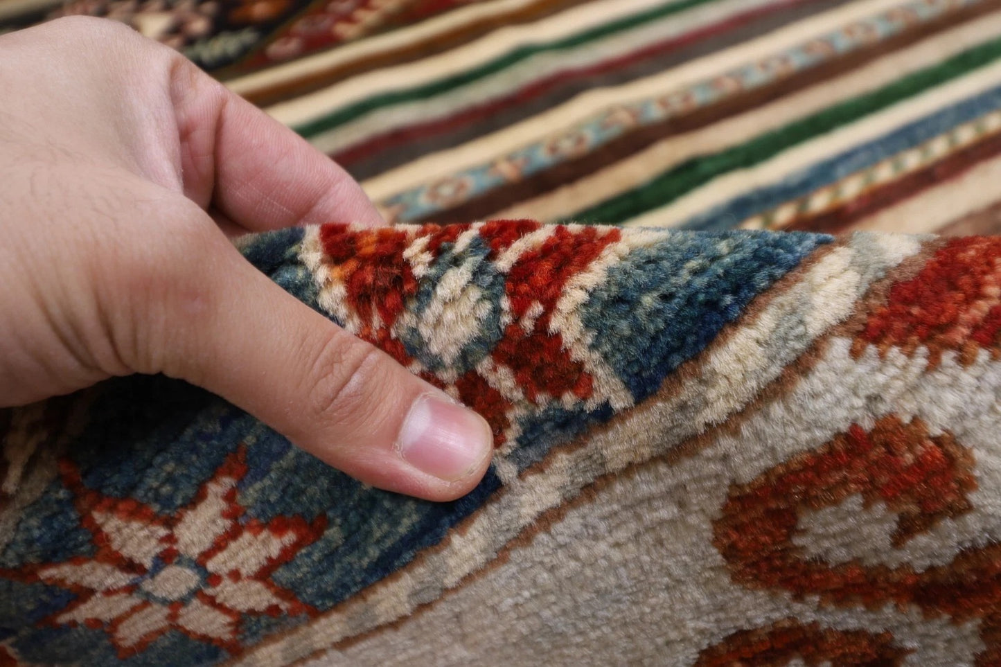 196 x 299 cm | Striped Afghan Tribal Hand Knotted Carpet