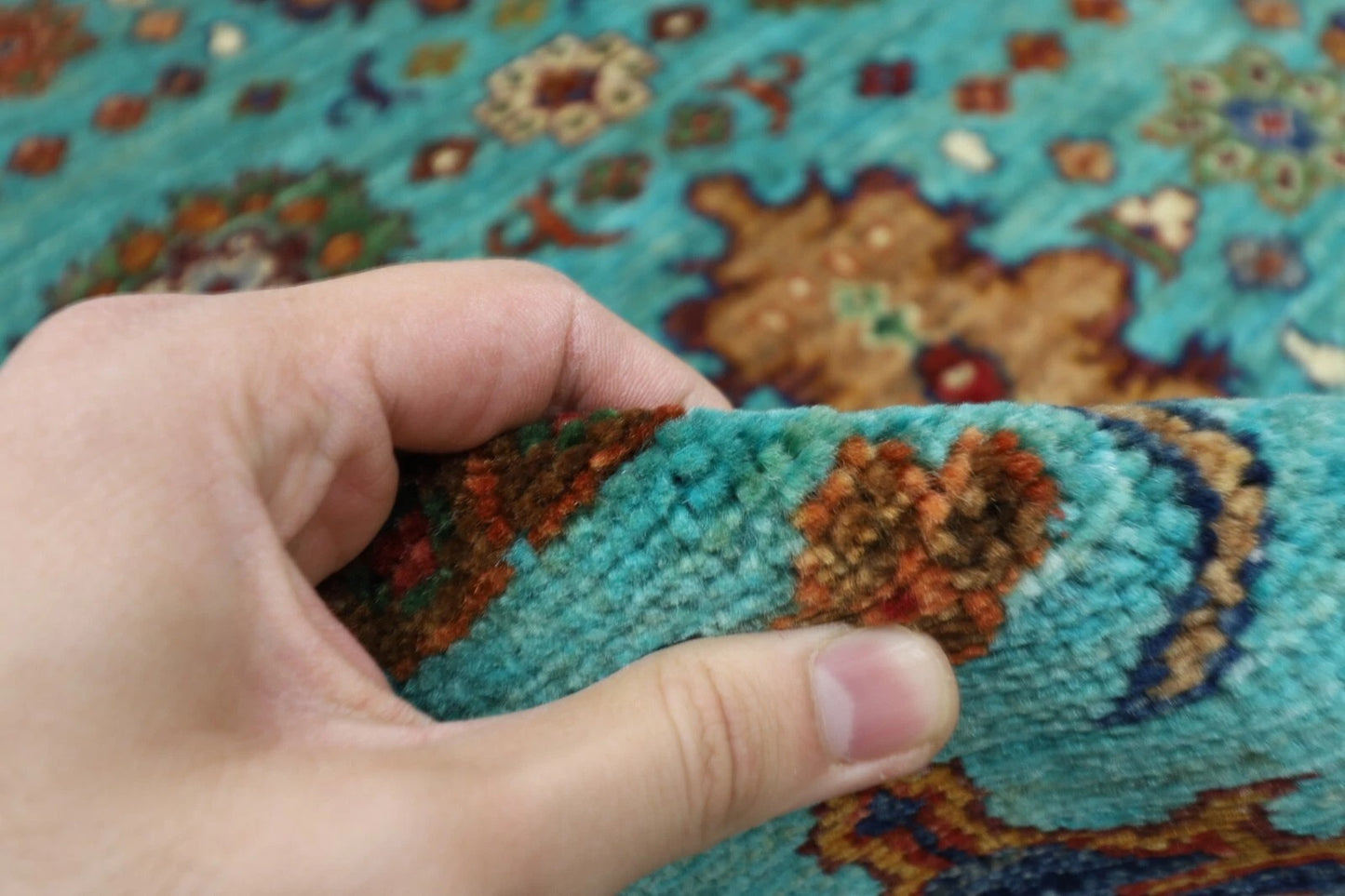 172 x 241 cm | Turquoise Afghan Tribal Hand Knotted Veg Dye Wool Carpet
