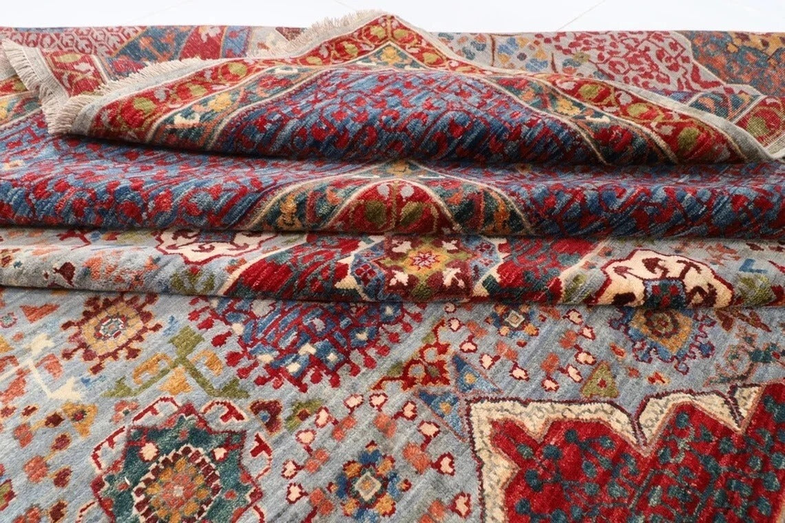 364 x 542 cm | Gray Mamluk Large Size Area Rug Hand Knotted Carpet Living Room Rug