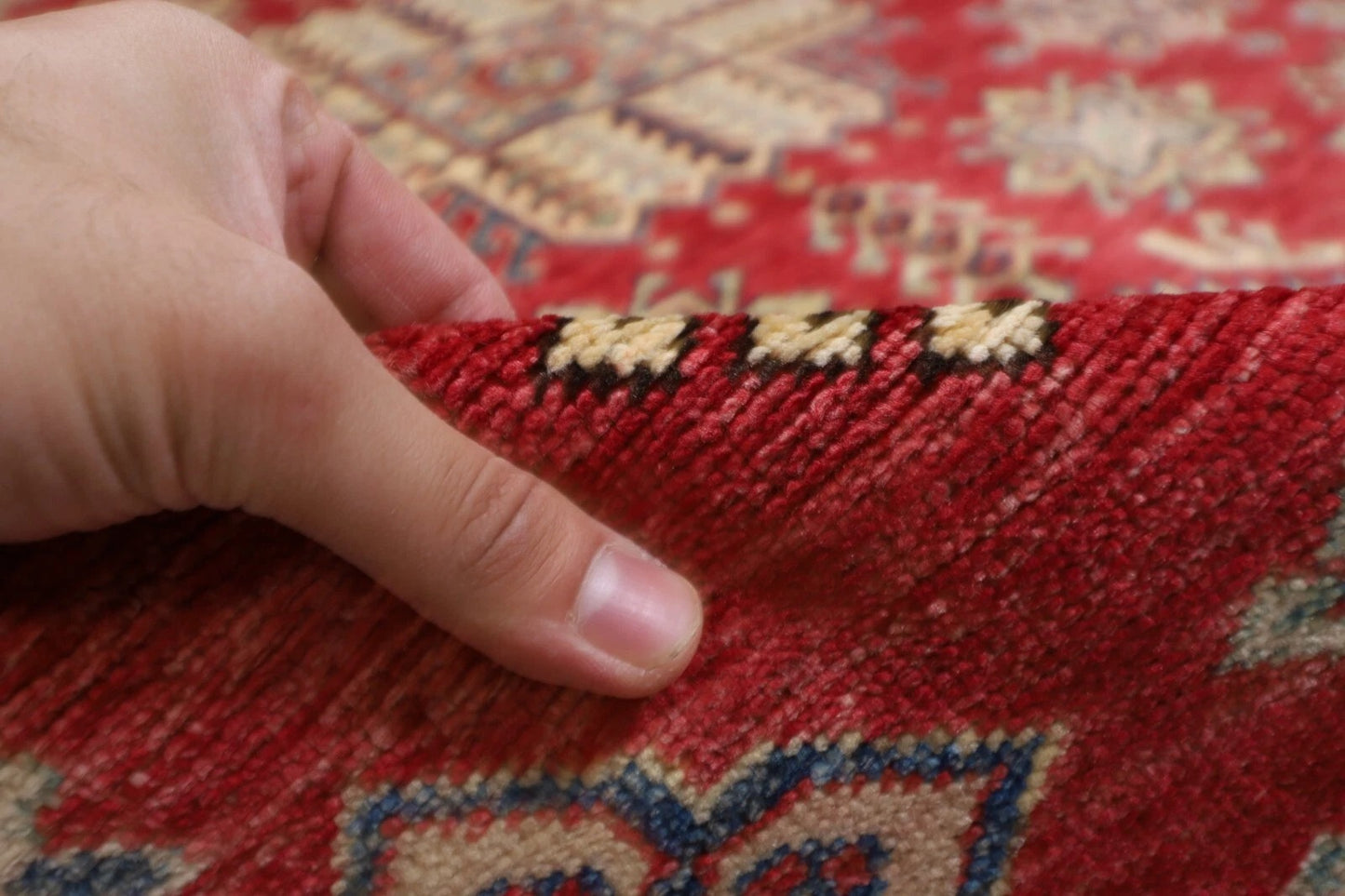 188 x 268 cm | Kazak Red Afghan Tribal Hand Knotted Veg Dye Wool Carpet