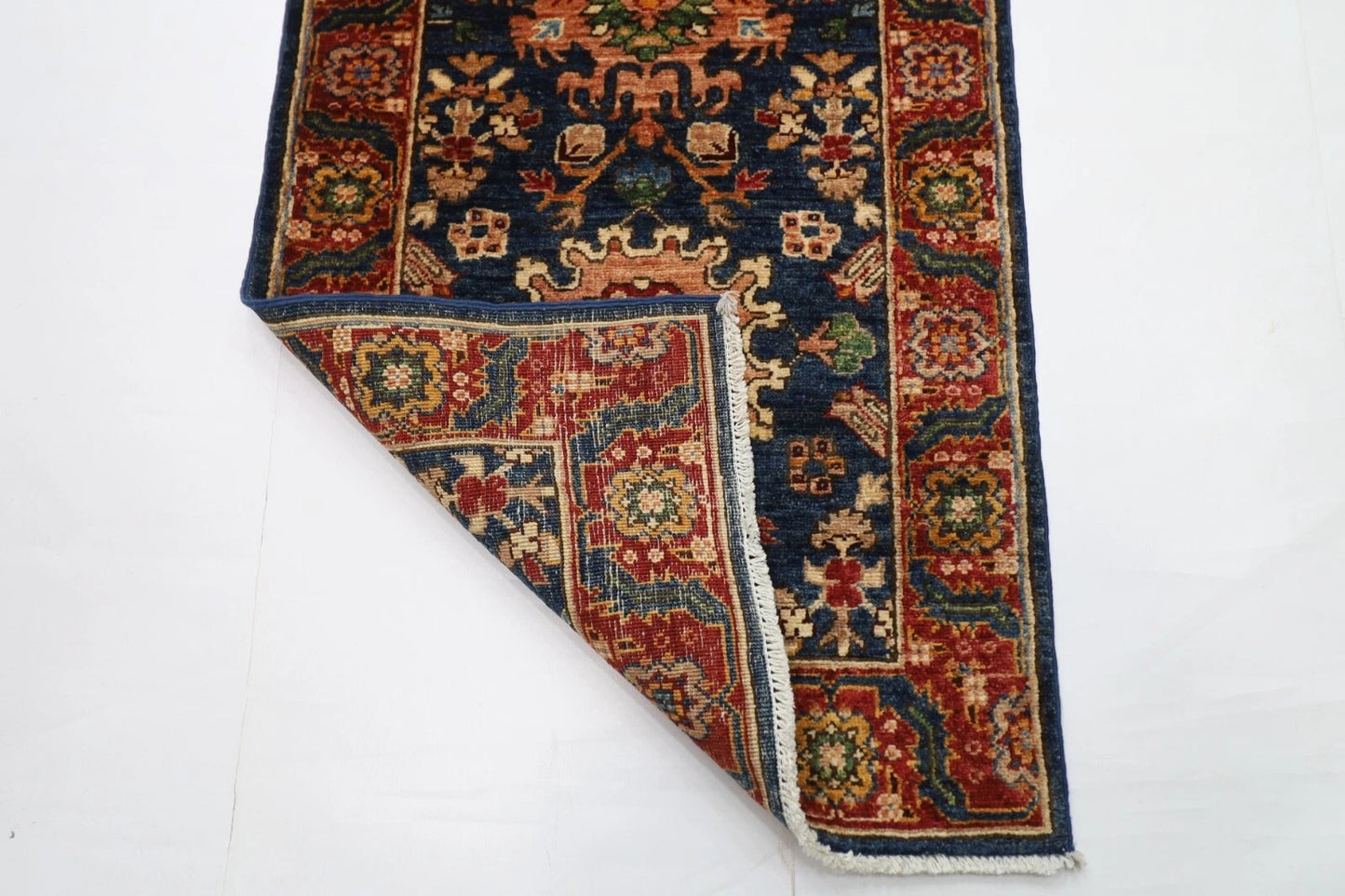 73 x 935 cm | Long Navy Blue Afghan Tribal Hand Knotted Wool Runner