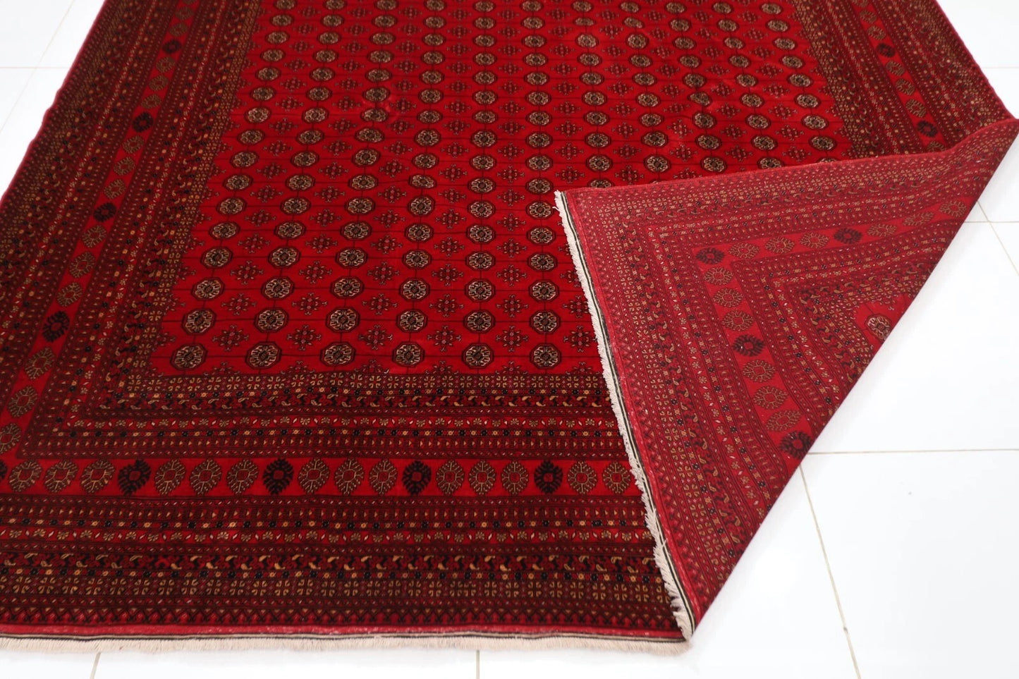 252 x 347 cm | Fine Bokhara Afghan Tribal Hand Knotted Carpet