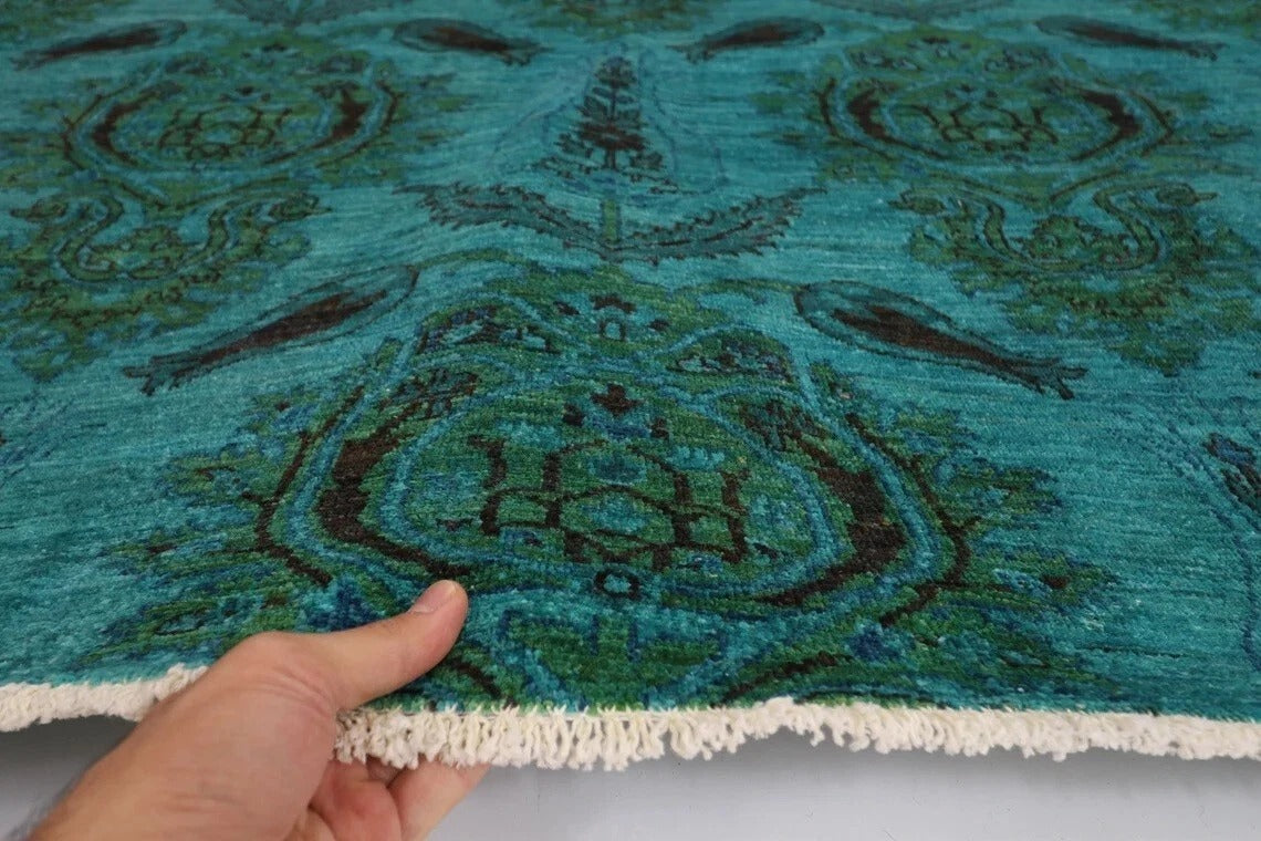 258 x 259 cm | Turquoise Afghan Tribal Hand Knotted Wool Round Carpet