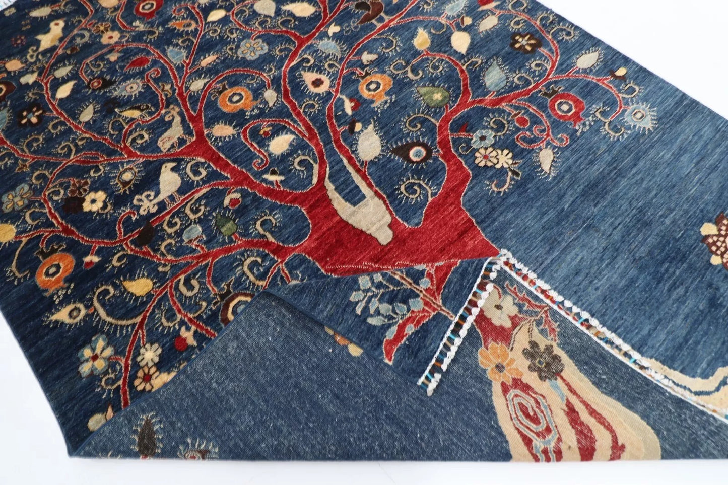 177 x 240 cm | Navy Afghan Tribal Hand Knotted Veg Dye Wool Carpet