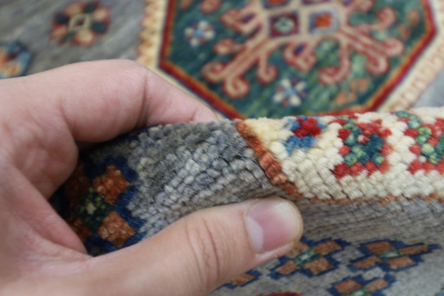 150 x 208 cm | Kazak Afghan Tribal Hand Knotted Veg Dye Wool carpet