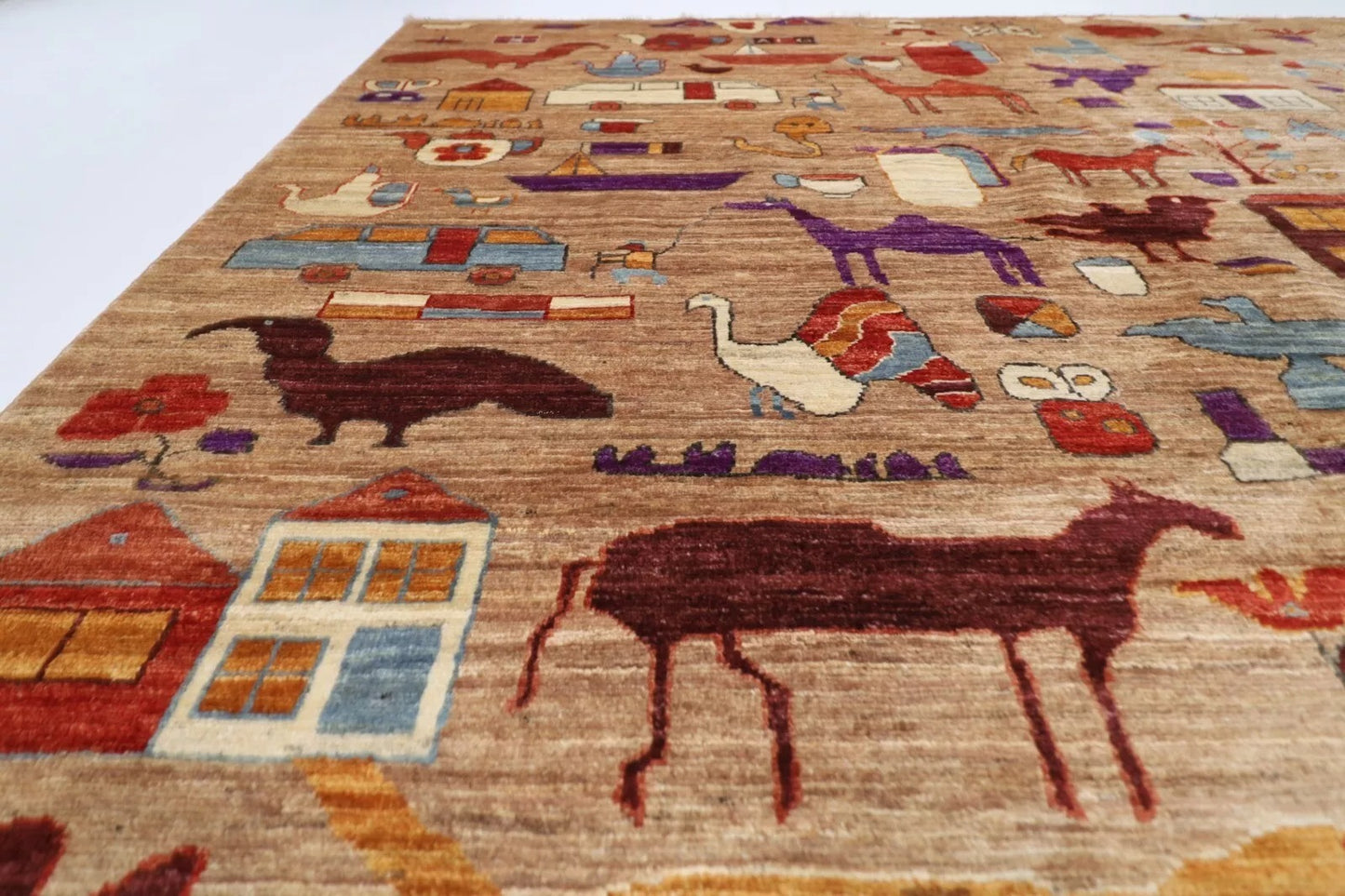189 x 271 cm | Landscape Gabbeh Animal Afghan Tribal Hand Knotted Veg Dye Wool Carpet