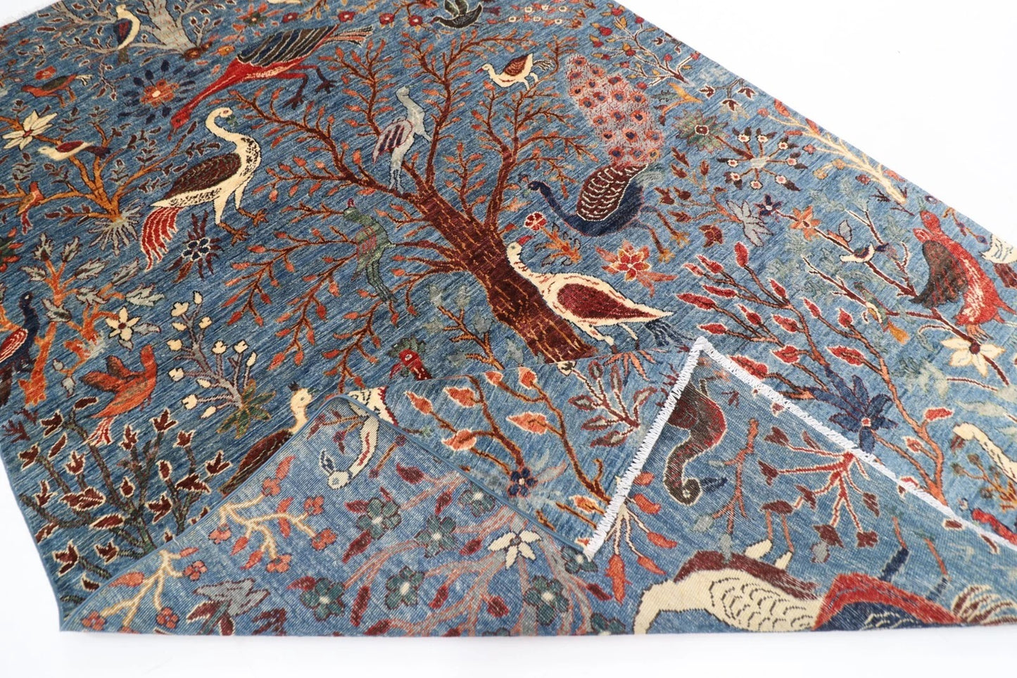 180 x 275 cm | Birds Blue Afghan Tribal Hand Knotted Veg Dye Wool carpet