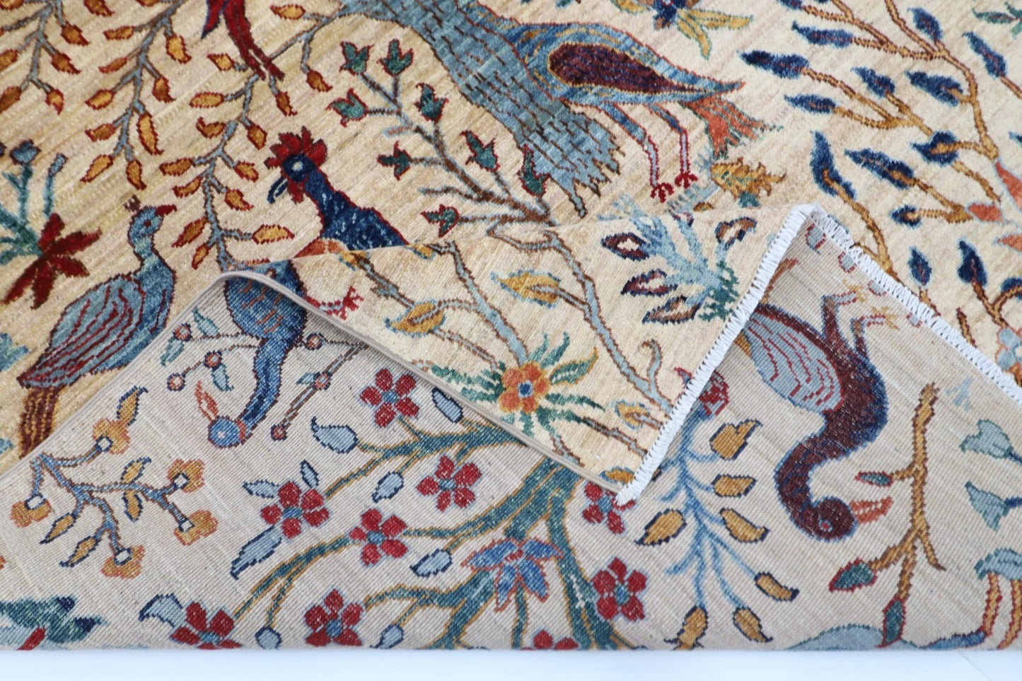 183 x 275 cm |  Birds Beige Afghan Tribal Hand Knotted Veg Dye Wool carpet