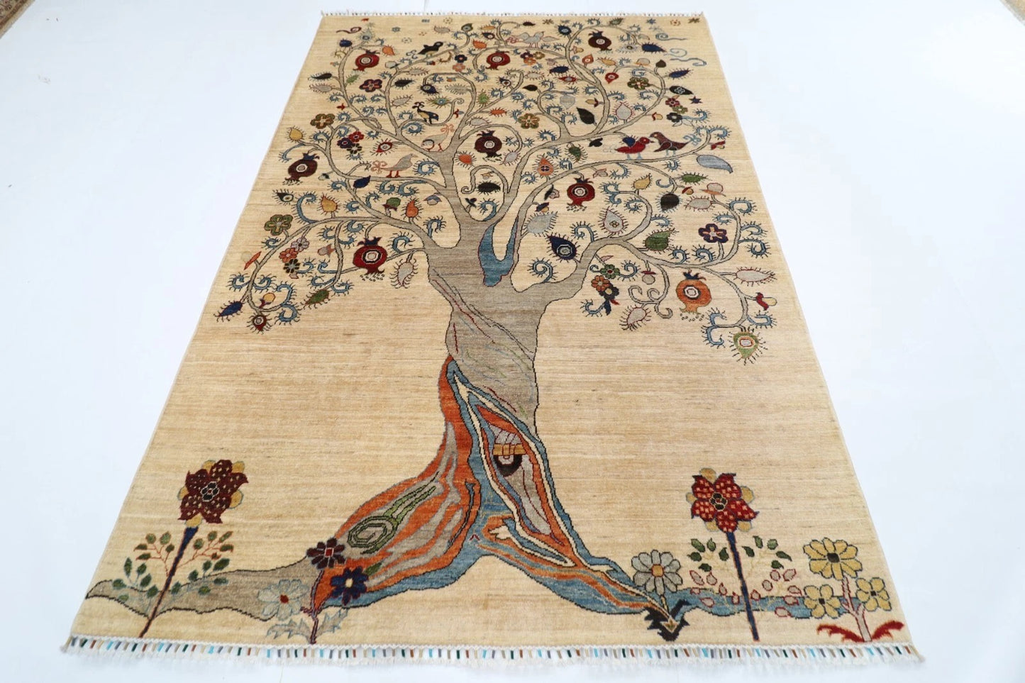 176 x 247 cm | Beige Afghan Tribal Hand Knotted Veg Dye Wool Carpet