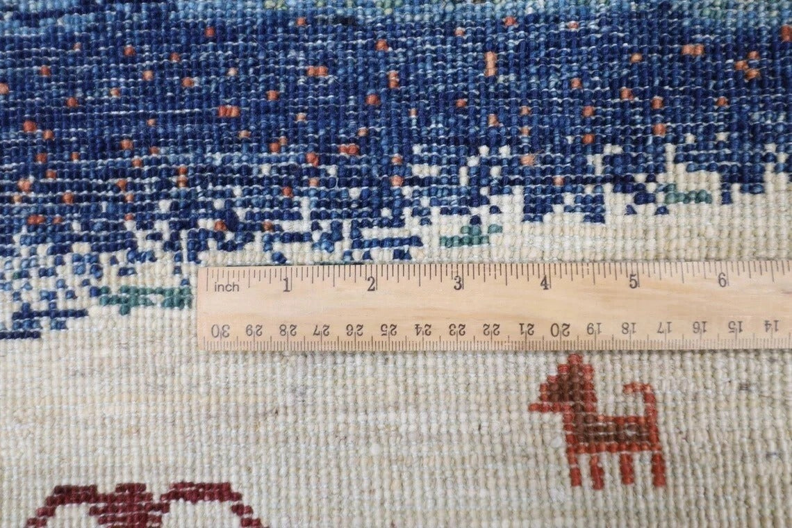180 x 266 cm | Landscape Gabbeh Afghan Tribal Hand Knotted Veg Dye Wool Carpet