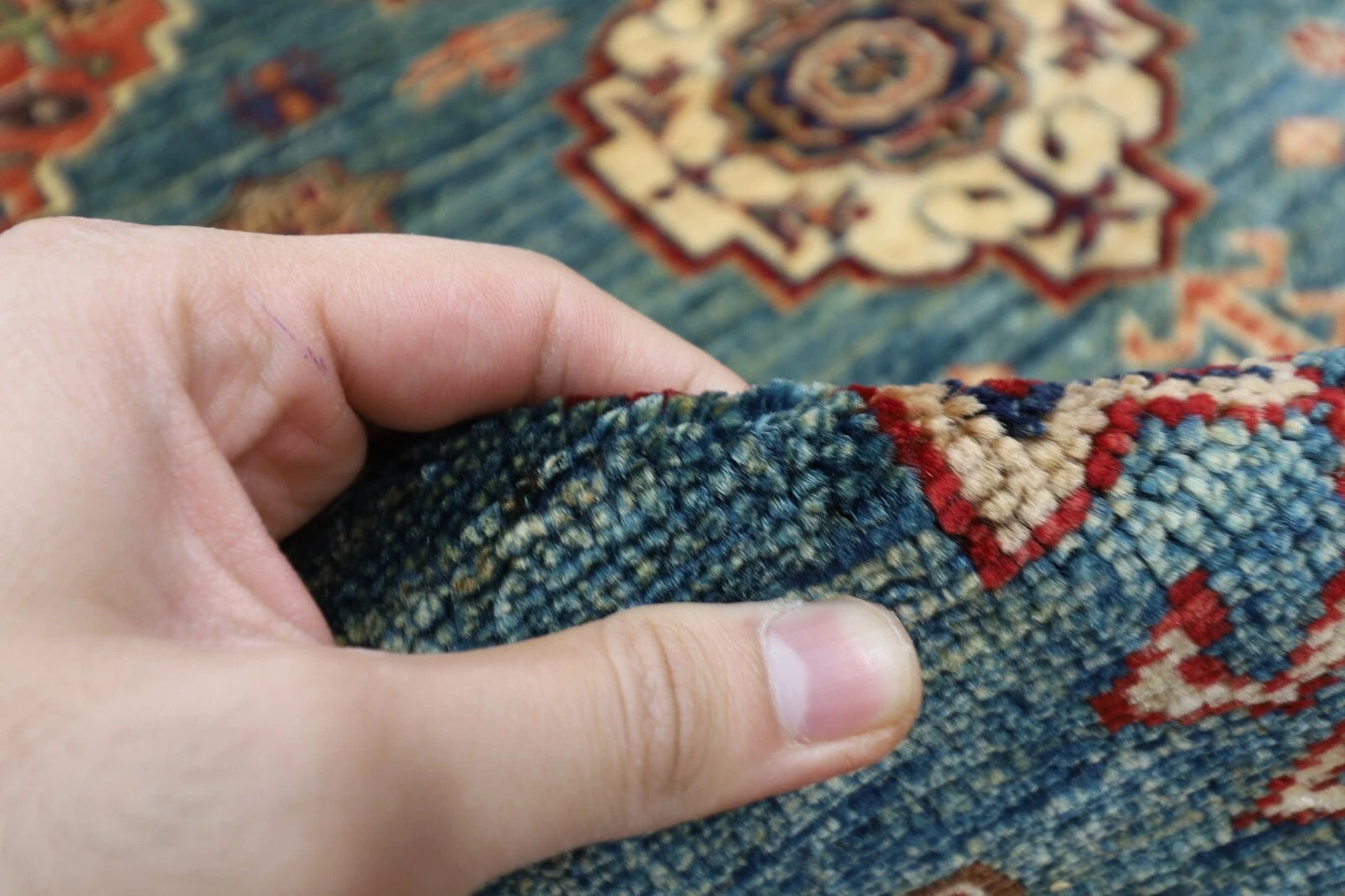 182 x 277 cm | Kazak Blue Afghan Tribal Hand Knotted Veg Dye Wool carpet