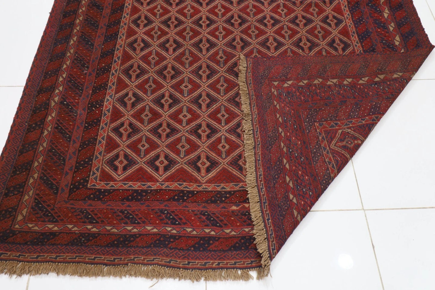 190 x 259 cm | Barjesta Red Flat Weaved Afghan Tribal Hand Knotted Carpet Kilim