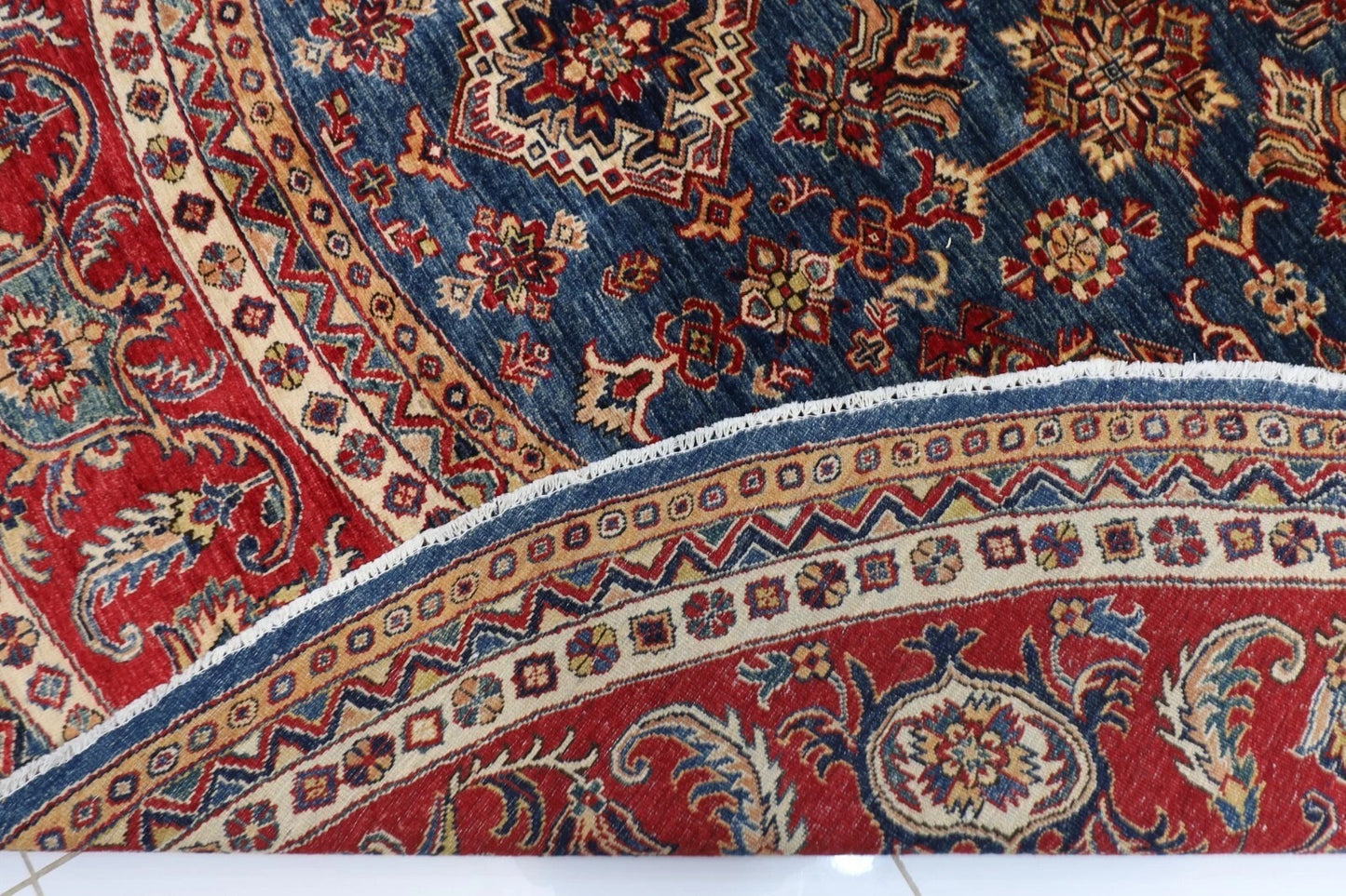 305 x 310 cm | Kazak Afghan Tribal Hand Knotted Wool Round Carpet