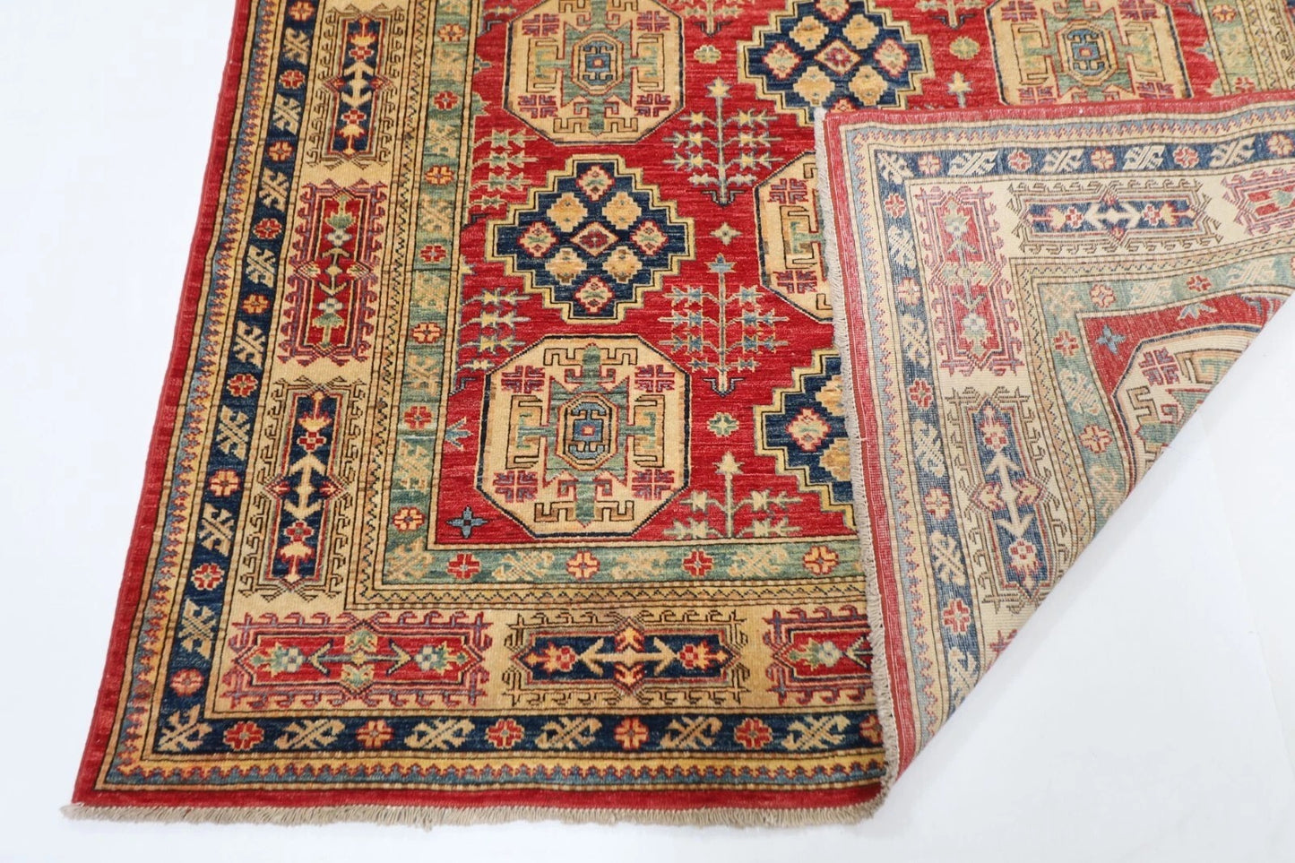 172 x 253 cm | Kazak Afghan Tribal Hand Knotted Veg Dye Wool Carpet