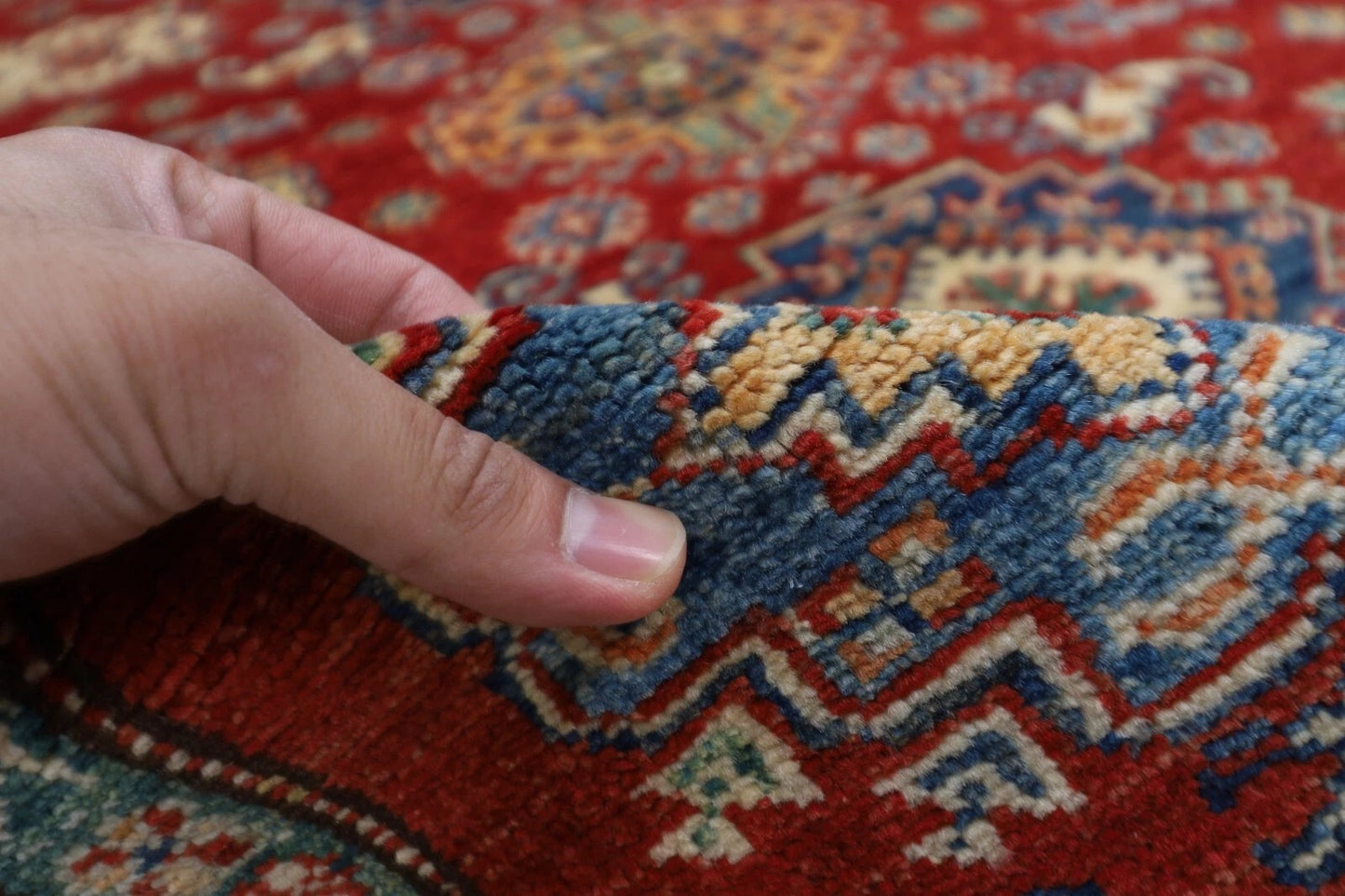 149 x 208 cm | Kazak Afghan Tribal Hand Knotted Veg Dye Wool Carpet