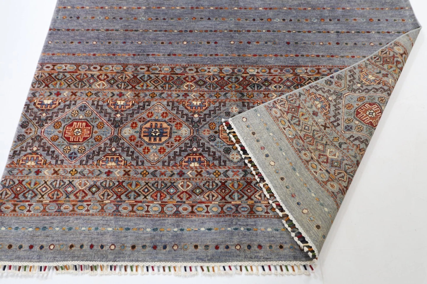 179 x 250 cm | Blueish Grey Afghan Tribal Hand Knotted Veg Dye Wool Carpet