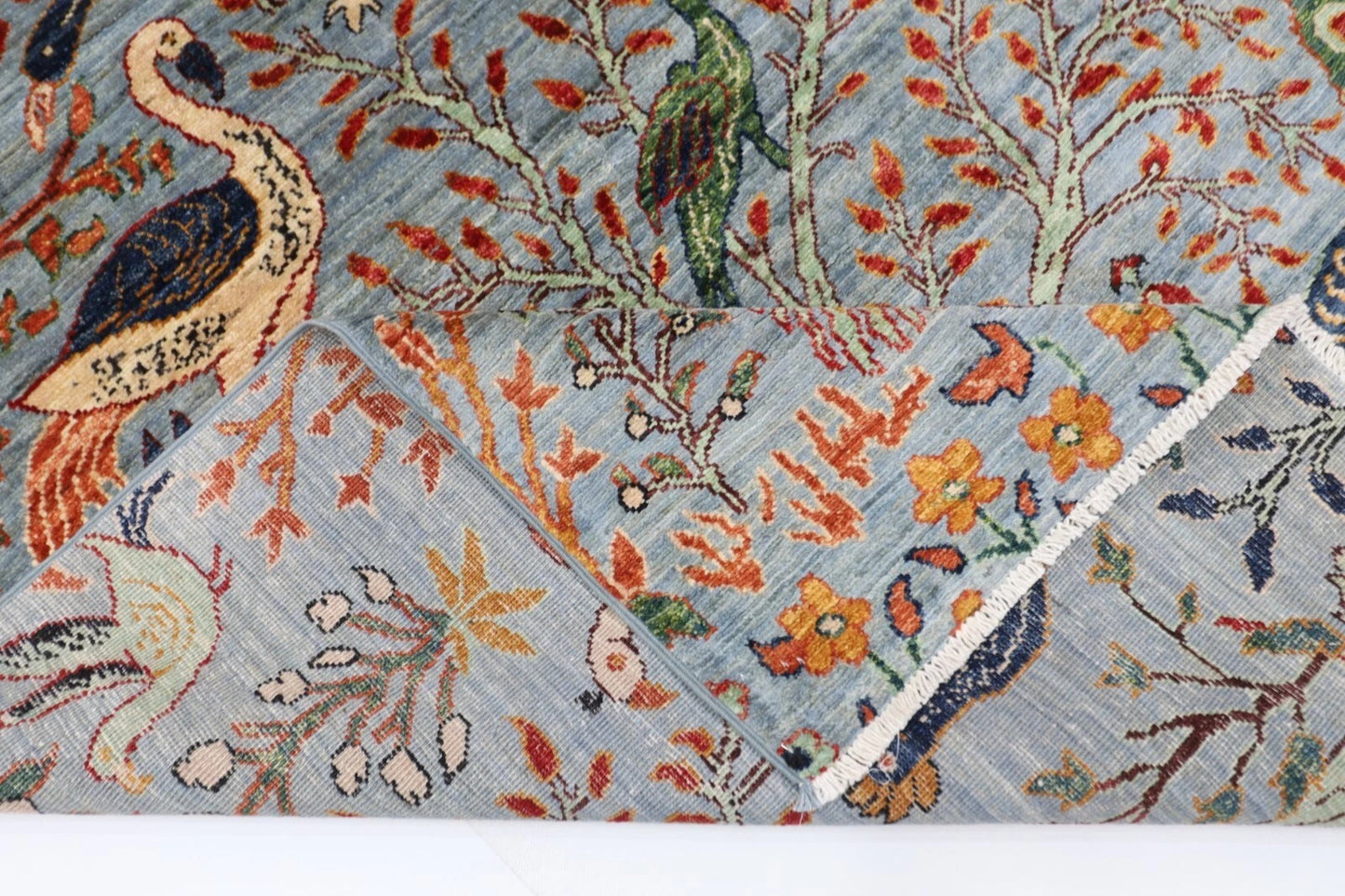 188 x 266 cm | Birds Gray Afghan Tribal Hand Knotted Veg Dye Wool carpet