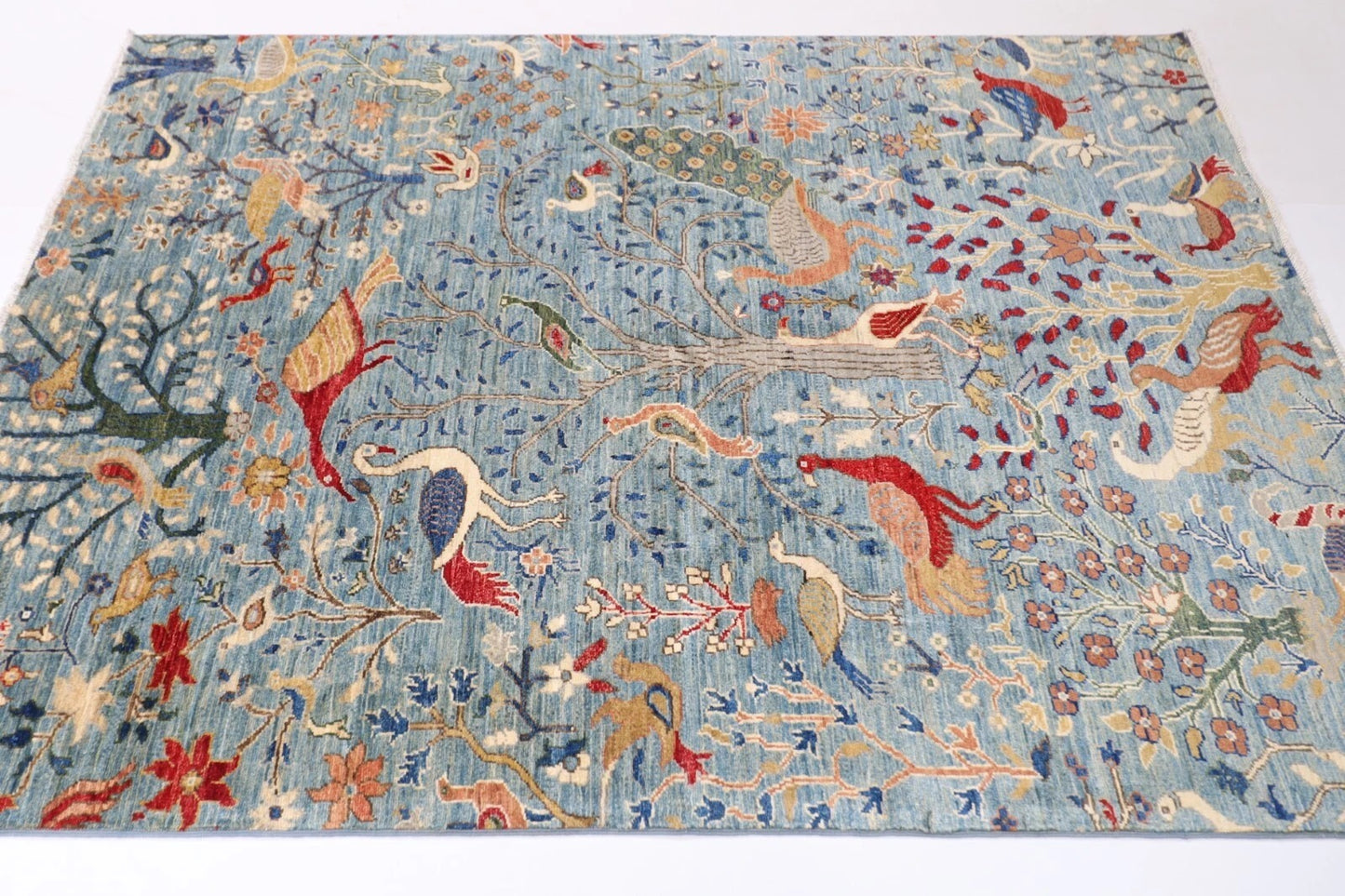152 x 208 cm | Birds Afghan Tribal Hand Knotted Veg Dye Wool carpet