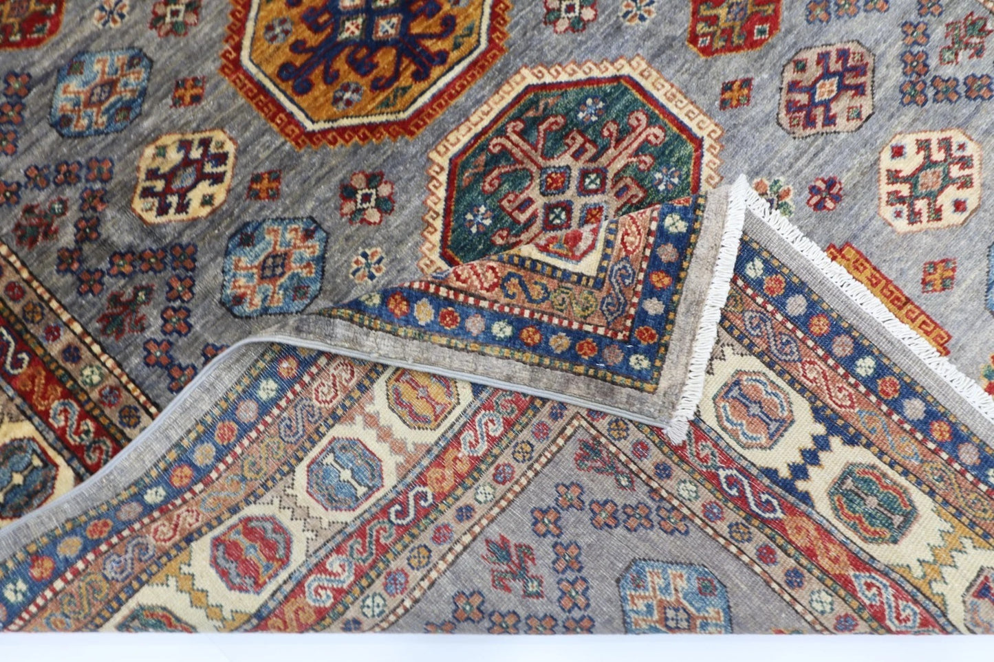 150 x 208 cm | Kazak Afghan Tribal Hand Knotted Veg Dye Wool carpet