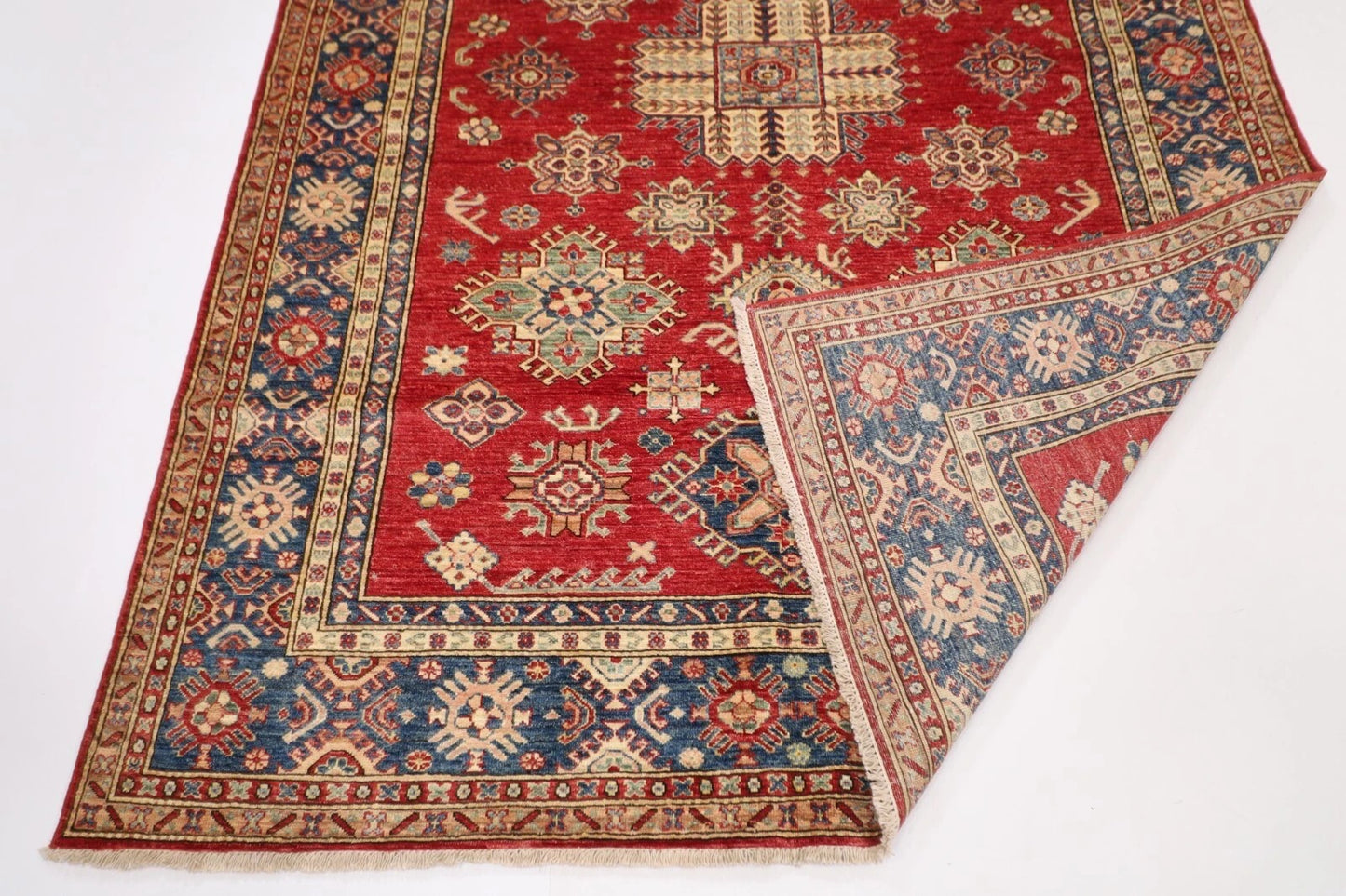 188 x 268 cm | Kazak Red Afghan Tribal Hand Knotted Veg Dye Wool Carpet