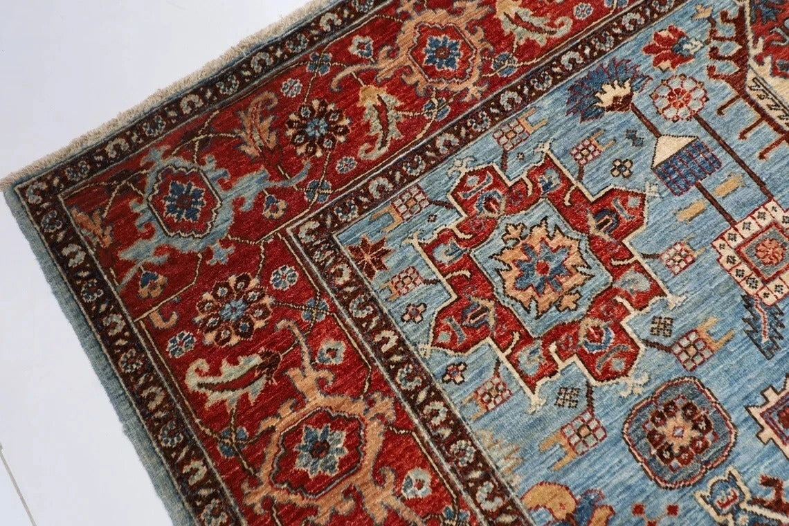 192 x 267 cm | Waziri Blue Afghan Tribal Hand Knotted Veg Dye Wool Carpet