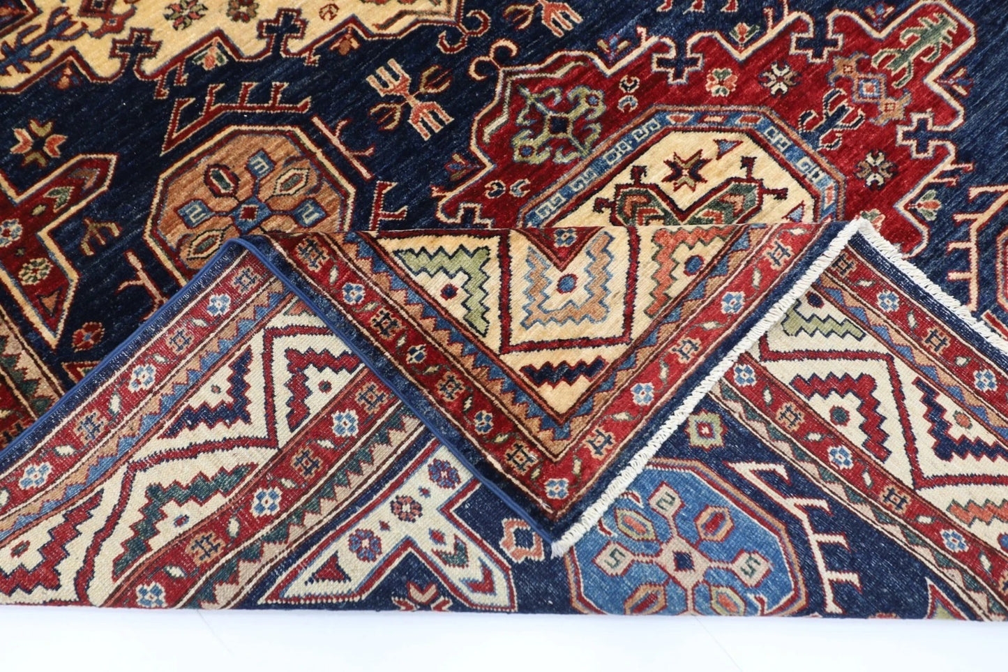 182 x 288 cm | Kazak Blue Afghan Tribal Hand Knotted Veg Dye Wool carpet