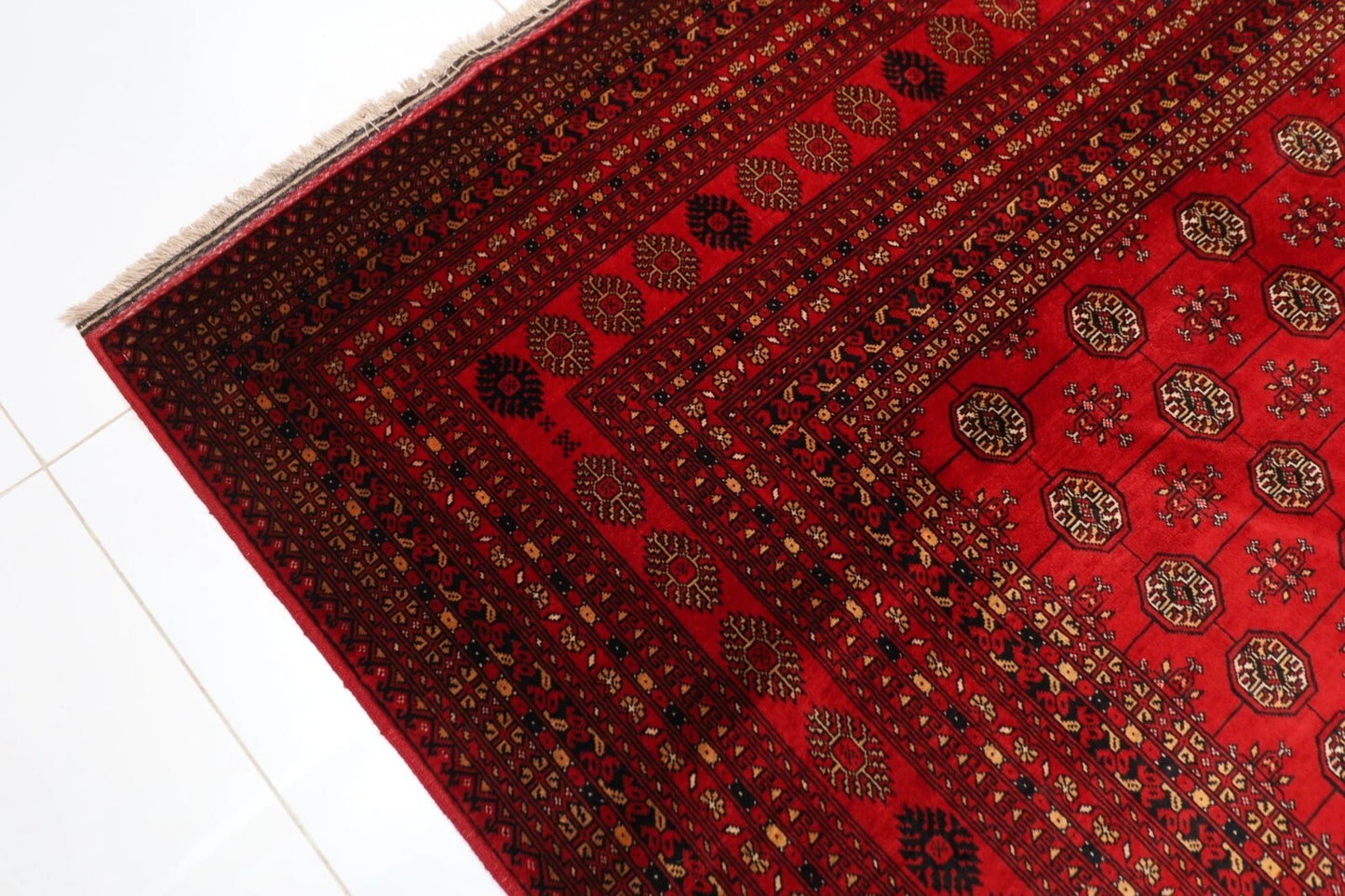 252 x 347 cm | Fine Bokhara Afghan Tribal Hand Knotted Carpet