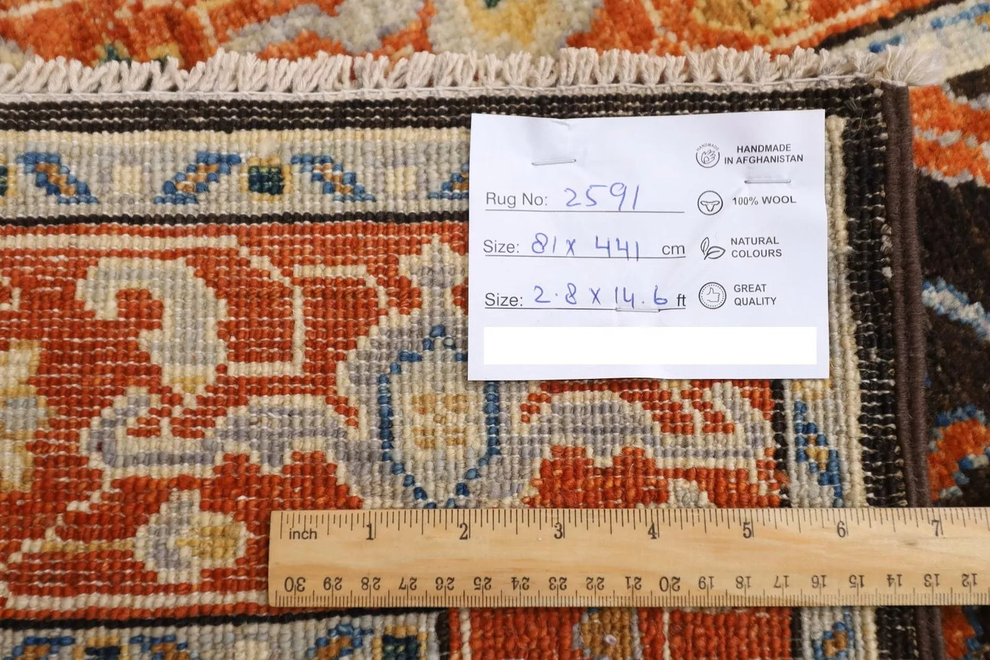 81 x 441 cm | Brown Afghan Tribal Hand Knotted Wool Runner