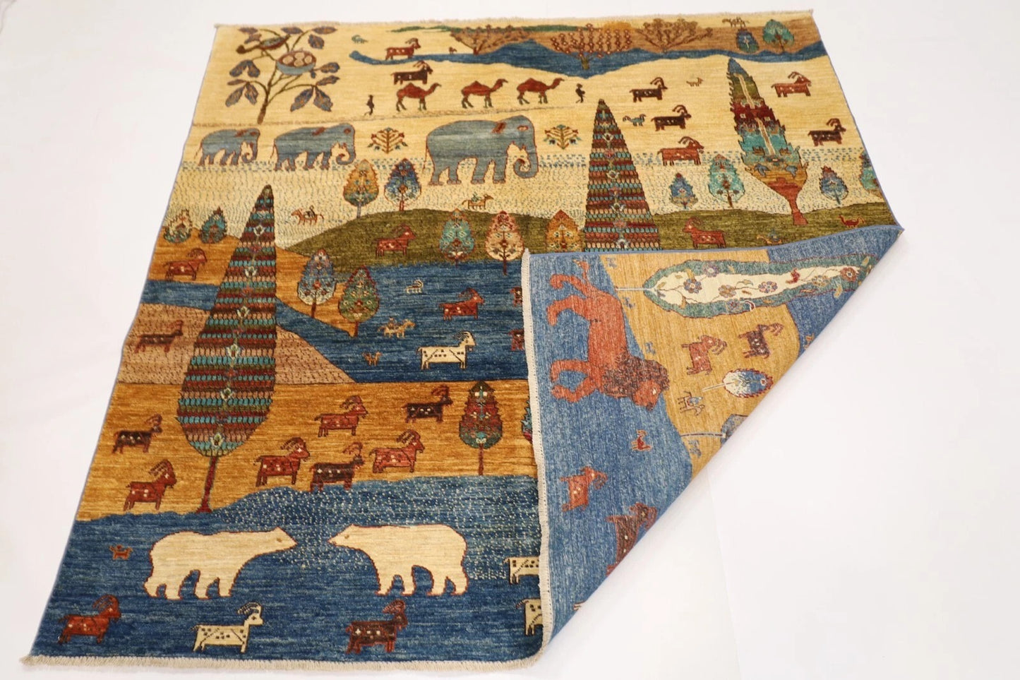 195 x 195 cm | Animal Afghan Tribal Hand Knotted Wool Carpet