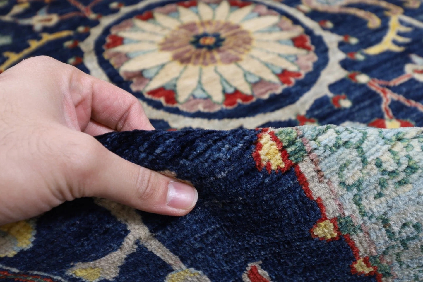 184 x 281 cm | Suzani Blue Afghan Tribal Hand Knotted Veg Dye Wool carpet