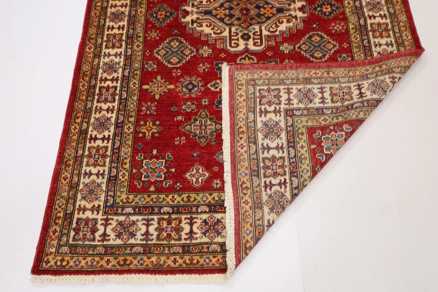 150 x 224 cm | Kazak Afghan Tribal Hand Knotted Veg Dye Wool Carpet