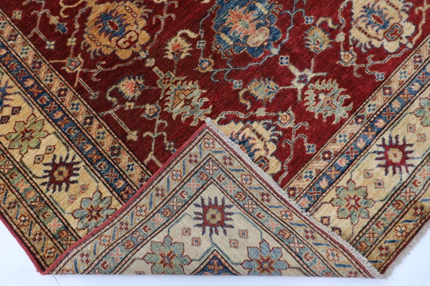 178 x 260 cm | Kazak Red Afghan Tribal Hand Knotted Veg Dye Wool Carpet