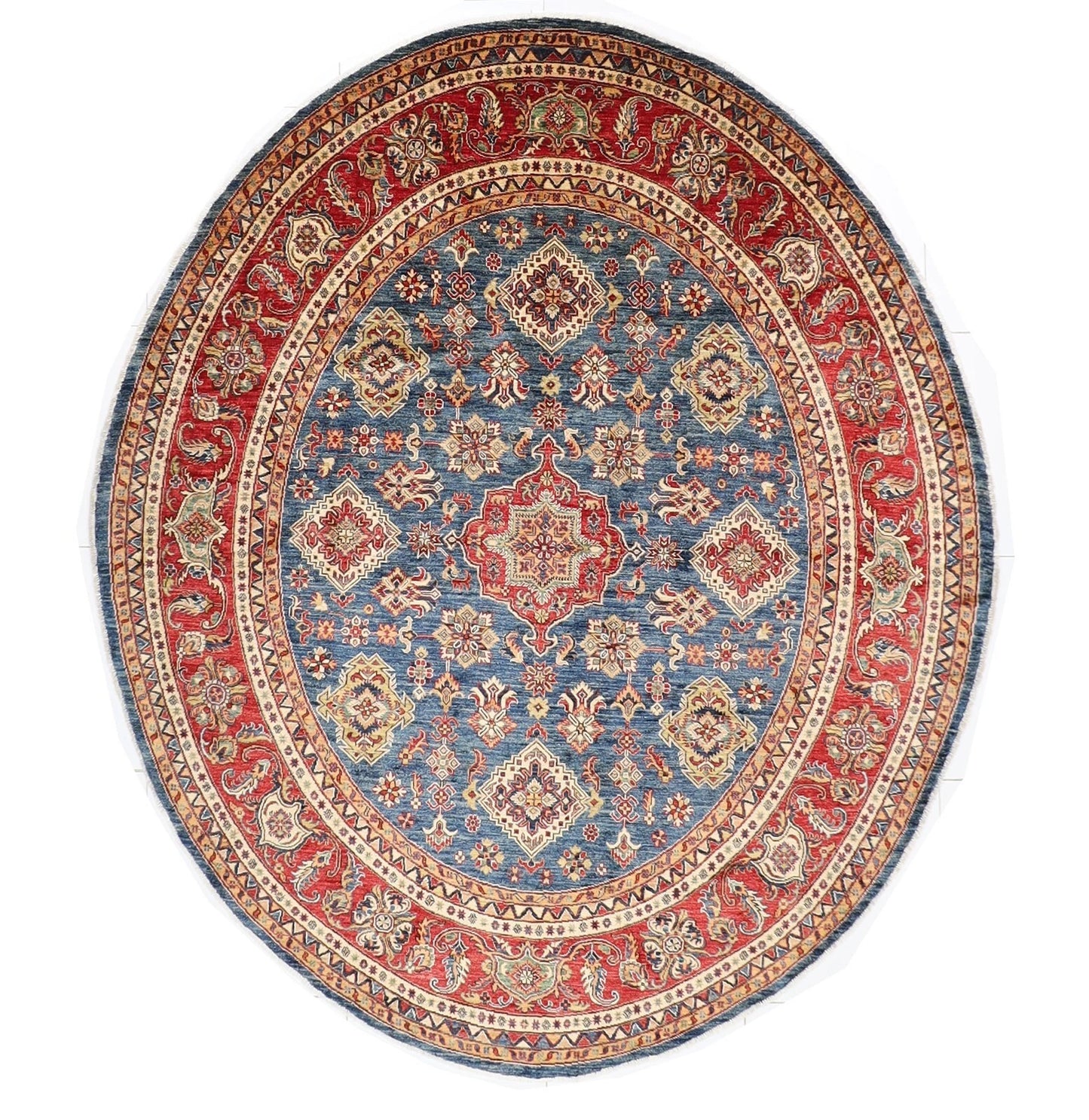 276 x 288 cm | Kazak Afghan Tribal Hand Knotted Wool Round Carpet