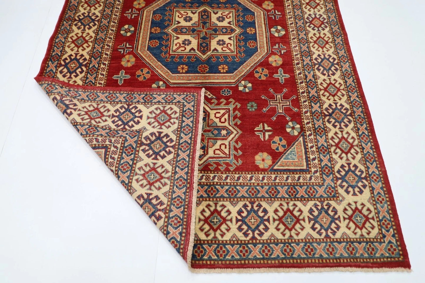 177 x 255 cm | Kazak Afghan Tribal Hand Knotted Veg Dye Wool Carpet