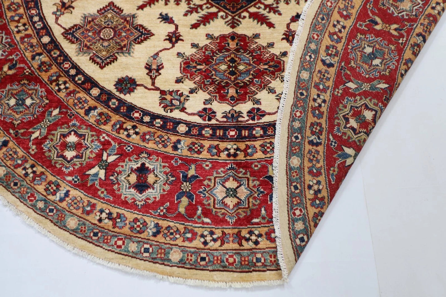 250 x 247 cm | Kazak Afghan Tribal Hand Knotted Wool Round Carpet