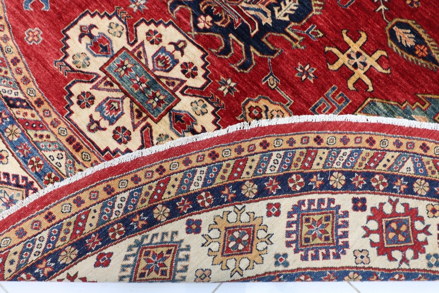 304 x 312 cm | Kazak Afghan Tribal Hand Knotted Wool Round Carpet